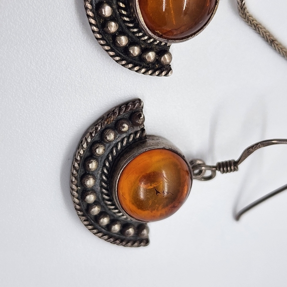 Vintage Boma 925 Sliver Amber Pendant & Earrings - Picture 3 of 14